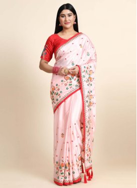 Crepe Silk Embroidered Work Contemporary Style Saree