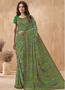 Crepe Silk Green and Olive Designer Contemporary Style Saree For Casual
