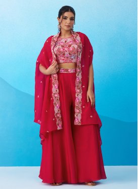 Crepe Silk Palazzo Suit in Rose Pink with Cutdana Work for Festival