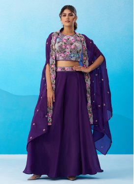 Crepe Silk Palazzo Suit with Cutdana Work in Purple for Ceremonial