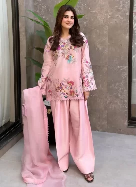 Crepe Silk Palazzo Suit with Embroidered Work in Pink for Ceremonial