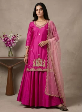 Crepe Silk Readymade Salwar Suit with Embroidered Work for Party in Rose Pink