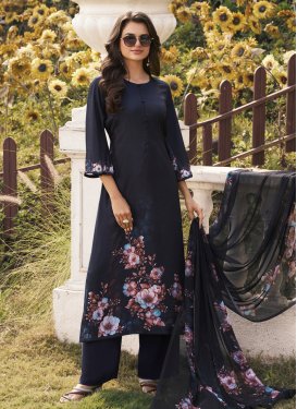 Crepe Silk Straight Suit with Digital Print Work for Ceremonial in Black