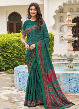 Crepe Silk Traditional Saree with Digital Print Work for Women in Green