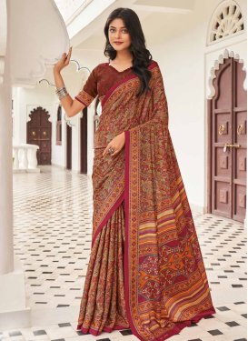 Crepe Silk Trendy Saree with Digital Print Work for Casual in Rust