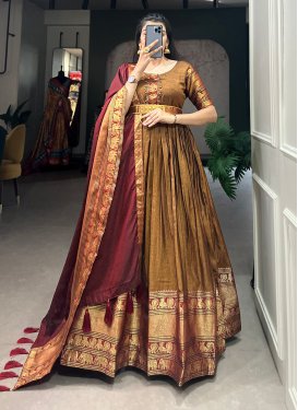 Crimson and Gold Readymade Floor Length Gown