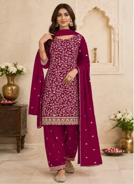 Crimson Georgette Embroidered Work Straight Suit for Women