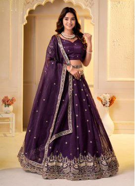Crunchy Silk Trendy Lehenga Choli with Embroidered Work in Purple for Festival