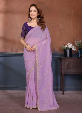 Crush Classic Saree with Beads Work in Mauve for Ceremonial
