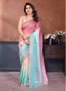 Crush Classic Saree with Embroidered Work in Multi Colour