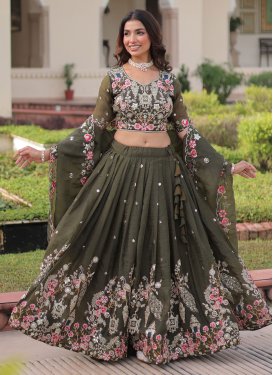 Crush Designer Lehenga Choli with Embroidered Work for Festival in Olive