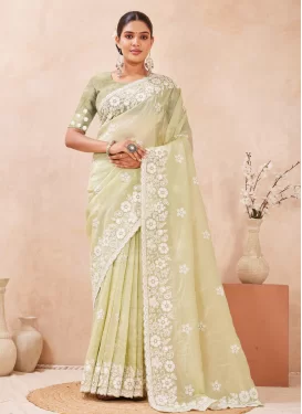 Crush Traditional Saree in Sea Green with Embroidered Work for Festival