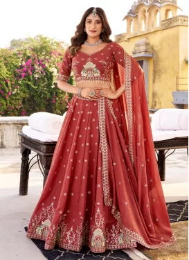 Crush Trendy Lehenga Choli with Embroidered Work in Orange
