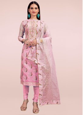 Cutdana Work Chanderi Silk Churidar Suit in Pink for Women
