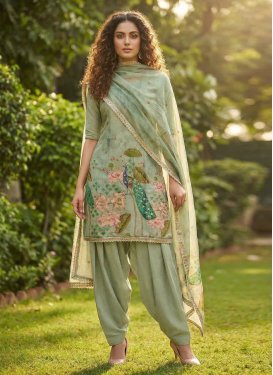 Cutdana Work Cotton Silk Punjabi Salwar Suit in Sea Green for Ceremonial