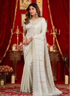 Cutdana Work Fancy Fabric Traditional Saree in Off White for Women
