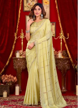 Cutdana Work Fancy Fabric Traditional Saree in Yellow for Women