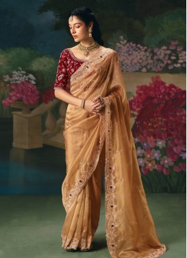 Cutdana Work Fancy Fabric Trendy Saree in Gold for Women