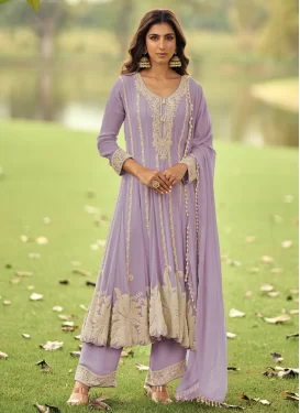 Cutdana Work Georgette Readymade Salwar Suit in Violet for Women