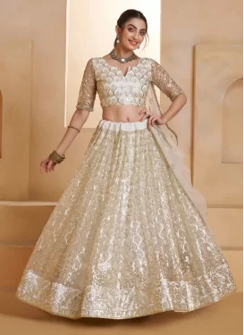 Cutdana Work Net Designer Lehenga Choli in Off White for Women