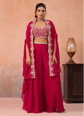 Cutdana Work Organza Palazzo Suit in Rose Pink for Women