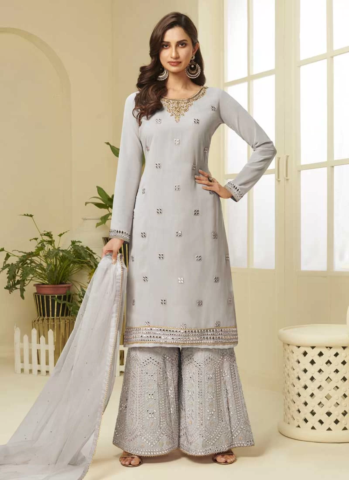 Buy Cutdana Work Palazzo Style Pakistani Salwar Kameez Online