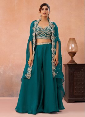 Cutdana Work Palazzo Suit For Festival in Teal