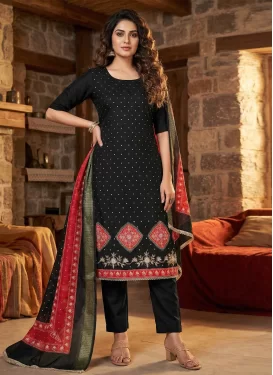Cutdana Work Rayon Straight Suit in Black for Women
