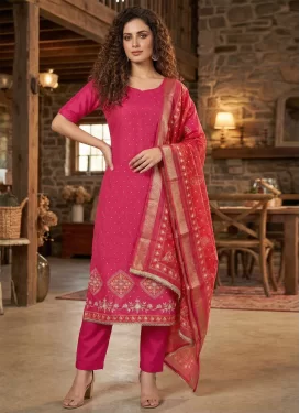 Cutdana Work Rayon Straight Suit in Rose Pink for Ceremonial