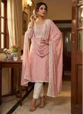 Cutdana Work Straight Suit For Ceremonial in Salmon