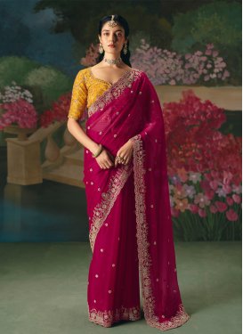 Cutdana Work Traditional Saree For Bridal in Fuchsia