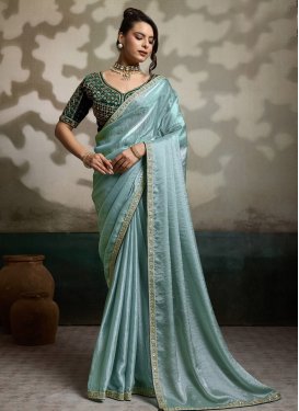 Cutdana Work Traditional Saree For Festival in Aqua Blue