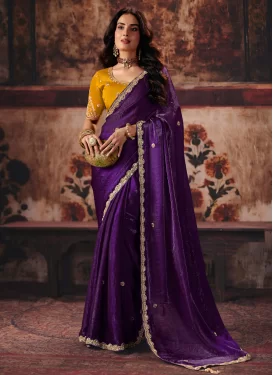 Cutdana Work Traditional Saree For Festival in Purple