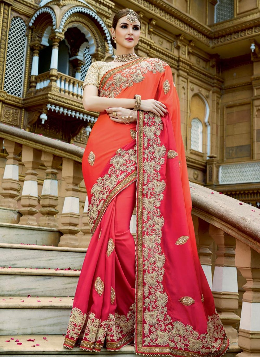 Gorgeous designer saree and blouse with hand embroidery glass bead work.  2021-10-07