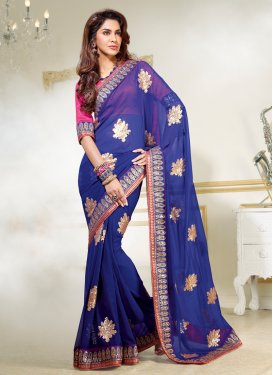 Dashing Blue Color Sequins Work Party Wear Saree
