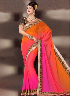 Dazzling Coral And Rose Pink Color Party Wear Saree