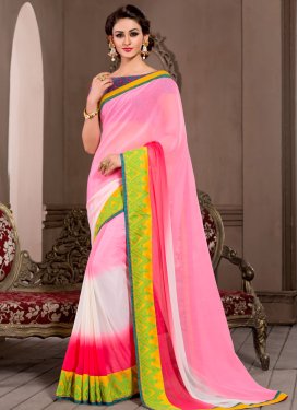Debonair Resham And Lace Work Pink Color Party Wear Saree