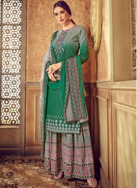 Delightful Green Digital Print Cotton Designer Pakistani Suit