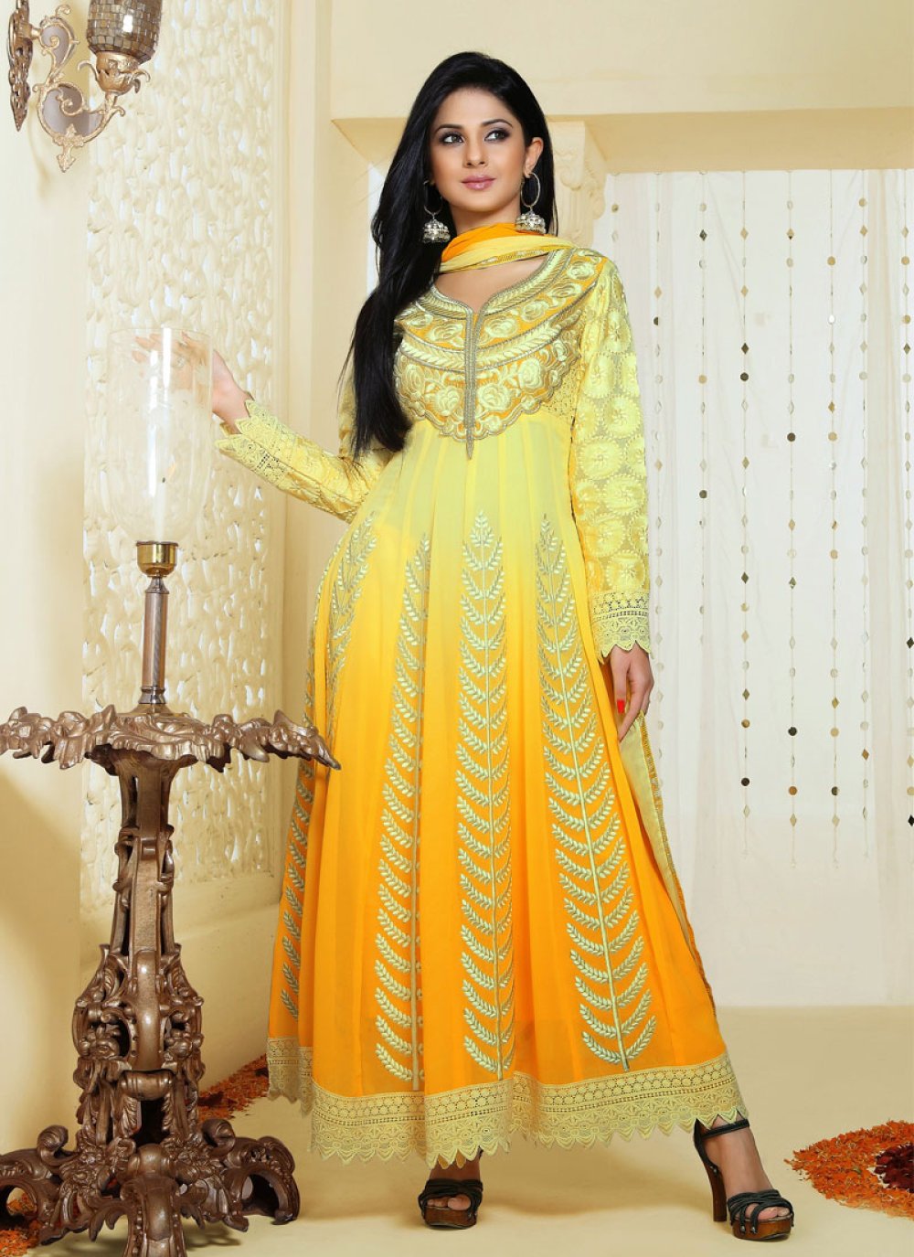 Enigmatic Yellow Color Net Fabric Designer Anarkali Style Or Lehegna Style  Suit - Kumud Kala - 321052