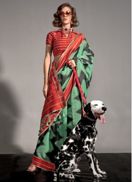 Digital Print Work Black and Red Designer Traditional Saree