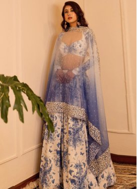 Digital Print Work Blue and Cream Georgette Designer Lehenga Choli