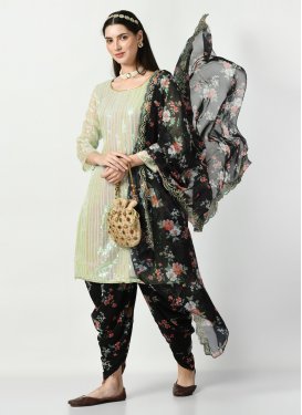 Digital Print Work Bottle Green and Sea Green Faux Georgette Readymade Designer Salwar Suit