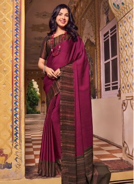 Digital Print Work Chiffon Satin Classic Saree in Brown and Fuchsia for Women