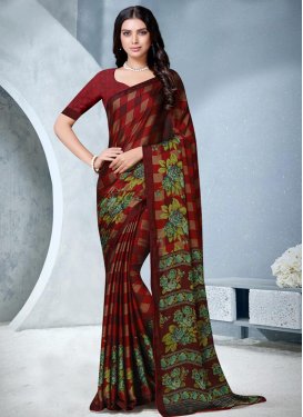 Digital Print Work Chiffon Satin Designer Traditional Saree