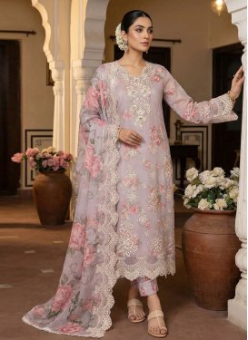 Digital Print Work Chiffon Straight Suit in Mauve for Women