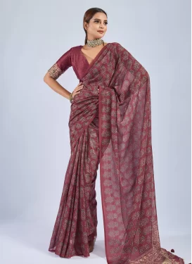 Digital Print Work Chiffon Traditional Saree in Maroon for Women