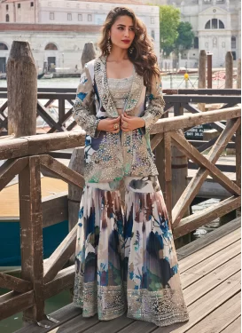 Digital Print Work Chinon Sharara Suit in Multi Colour for Women