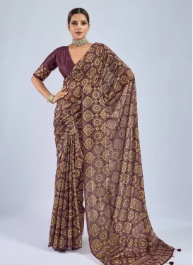Digital Print Work Classic Saree For Casual in Maroon