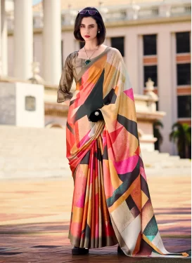 Digital Print Work Classic Saree For Casual in Multi Colour