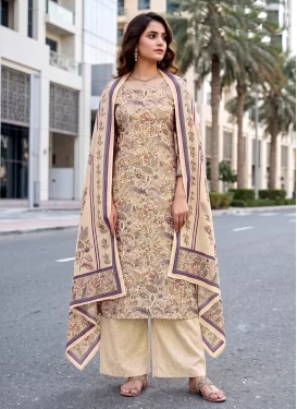 Digital Print Work Cotton Palazzo Suit in Cream for Ceremonial